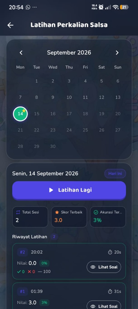 Kalender Rutinitas dan Riwayat Soal
