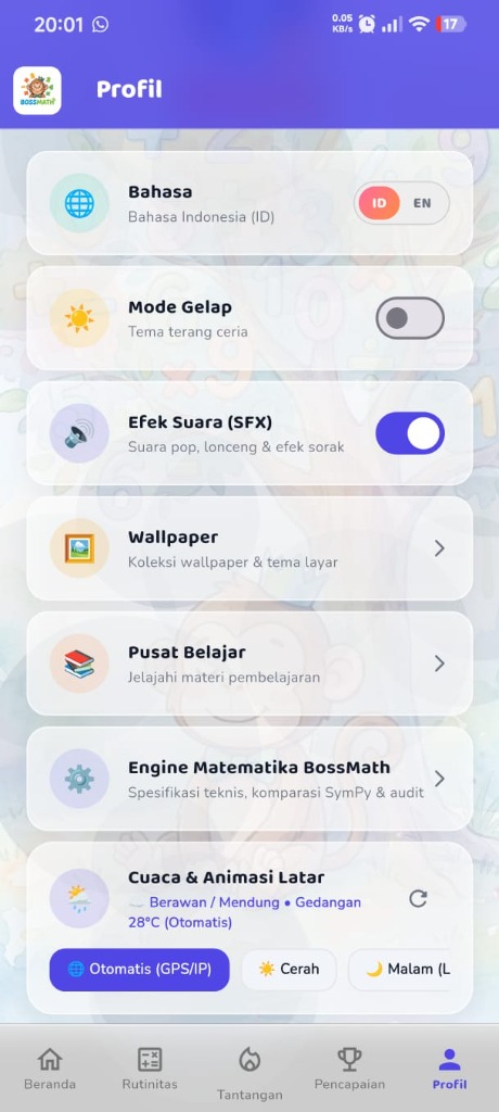 Cuaca Live dan Efek SFX